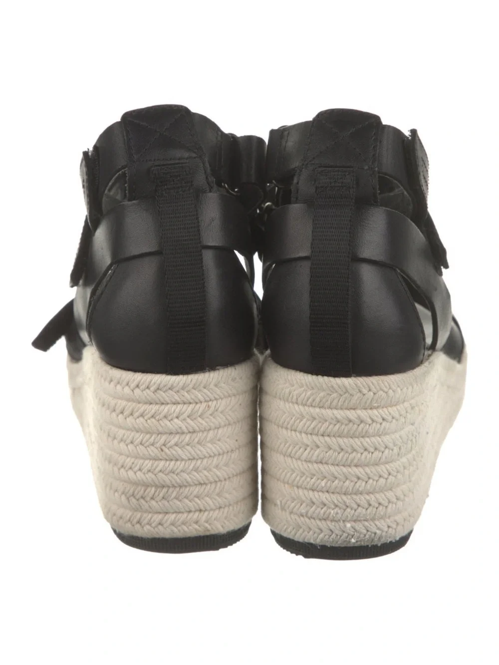 Sorel Black Leather Ankle-Strap Wedge Espadrilles